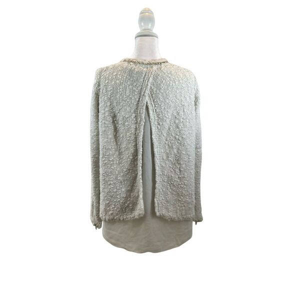 Zara Knit White Open Front Cardigan Sweater with Silver Metal Details Large - Picture 2 of 13